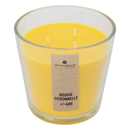 Atmosphera Bougie Nina Citronnelle 3 Mèches Verre 500g Jaune 40h