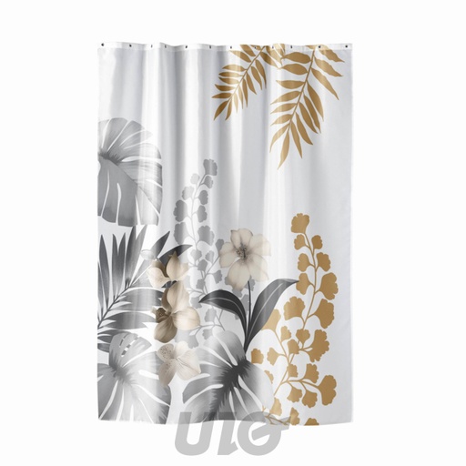 RIDEAU DE DOUCHE+CROCHETS 180 x 200 CM POLYESTER IMPRIME KELLY BLANC DES. PLACE