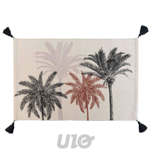 TAPIS RECTANGLE+POMPONS 60 x 90 CM POLYCOTON IMPRIME KENYA LODGE