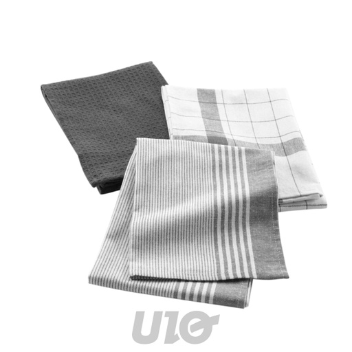 TORCHON x3 PCS 50 x 70 CM COTON TISSE/NID D'ABEILLE VIBRATO ANTHRACITE