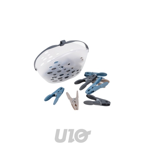 SEAU TRANSPARENT AVEC ANSE + 20 PINCES A LINGE PLASTIQUE 8CM COLORIS ASSORTIS