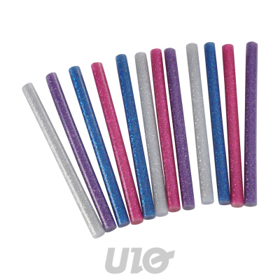 12 BATONS DE COLLE PAILLETTES POUR PISTOLET D0.7*H10CM ROSE/BLEU/MAUVE/ARGENT