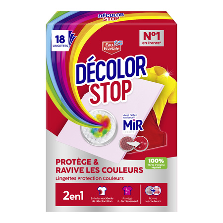 EAU ECARLATE DECOLOR STOP - 18 LINGETTES - RAVIVE LES COULEURS