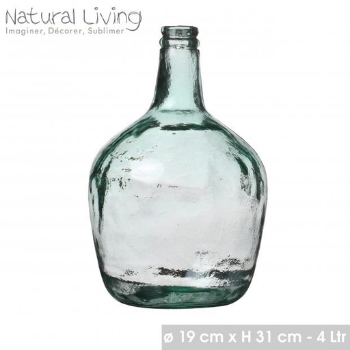 "NATURAL LIVING" VASE DAME JEANNE 4L EN VERRE RECYCLE DIAM 19CM X H31CM