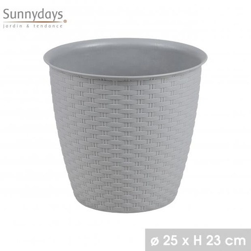 GARDEN & PLASTIC - CACHE POT PLASTIQUE EFFET ROTIN 12 DIAM 25CM X H23CM TITANIUM