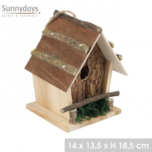 "MON JARDIN" NICHOIR POUR OISEAUX EN BOIS NATUREL AVEC CORDE 14X13,5XH18,5CM