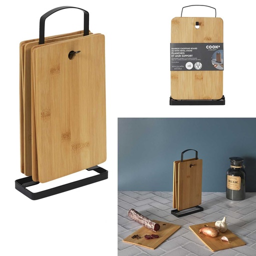 PLANCHE A DECOUPER BAMBOU X6 AVEC SOCLE METAL