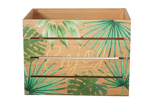 JUNGLE BAC BOIS NATUREL VERT 30X22X22CM