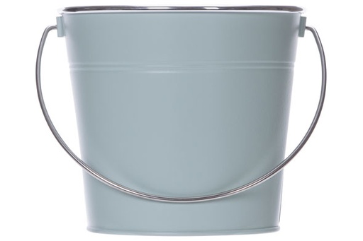 SEAU MATT SILVER POIGNÉE MENTHE18,5X14XH16CM ROND CONIQUE METAL