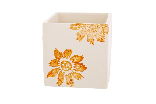 CACHE-POT FLOWERS ORANGE 8X8XH8CM CARRE GRÈS