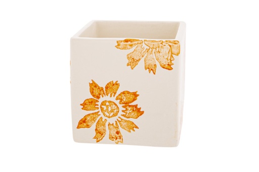 CACHE-POT FLOWERS ORANGE 10X10XH10CM CARRÉ GRÈS