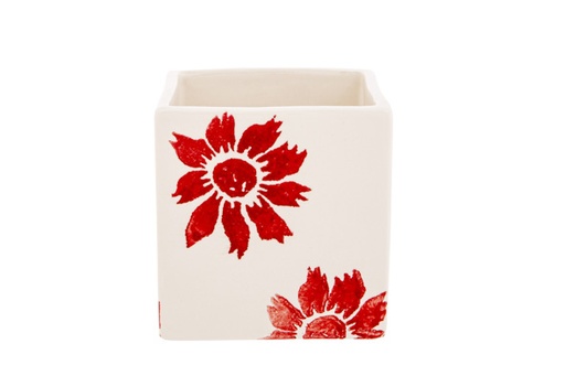 CACHE-POT FLOWERS ROUGE 10X10XH10CM CARRÉ  GRÈS
