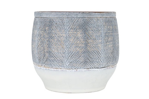 CACHE-POT GRIS LAVÉ BRUN 18X18XH16CM ROND  GRÈS