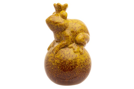 GRENOUILLE BALL BICOLOR GLAZING MOUTARDE  12X12XH20CM ALLONGÉ CERAMIQUE