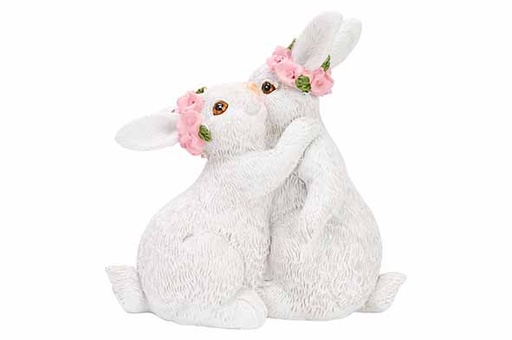 LAPIN COUPLE KISSING DELICATE FLOWERS BLANC 13X7,5XH13,5CM PORCELAINE