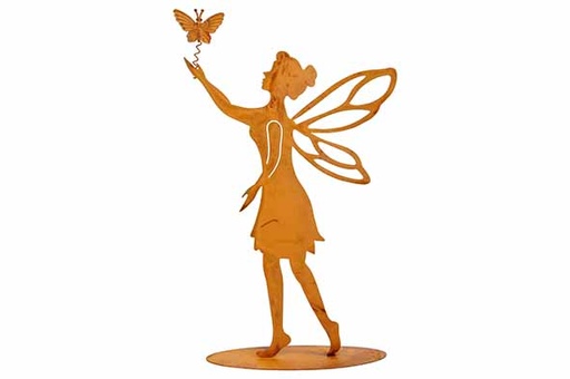 STATUE FAIRY WITH BUTTERFLY ROUILLE 15X5 XH29CM METAL
