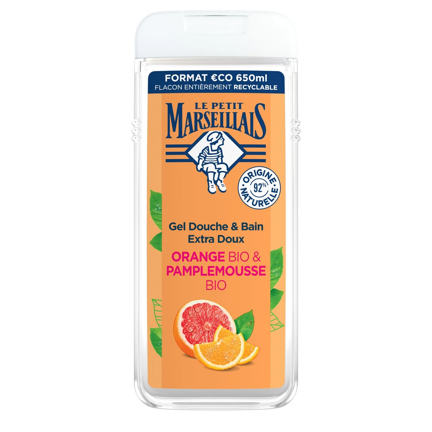 LE PETIT MARSEILLAIS DOUCHE 650ML ORANGE BIO & PAMPLEMOUSSE BIO FR.