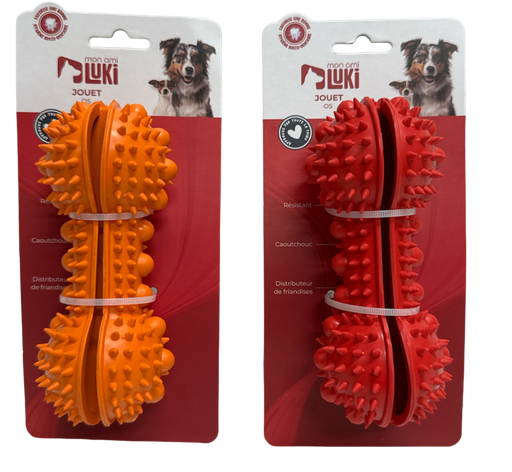 JOUET CAOUTCHOUC DIST.  RECOMPENSE FORME OS 15CM ASS ROUGE ORANGE