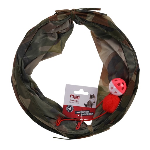 TUNNEL RETRACTABLE AVEC JOUET ET GRELOT  KAKI 50X25X25