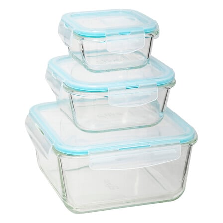 LOT DE 3 BOITES CARRÉ EN VERRE - CLIPEAT -  (2.22L): L21.3xP21.3xH10.2CM 1.185kg  (800mL): L15.80xP15.80xH7.30CM 534g (330mL): L12,10xP12.1xH6.00CM 302g 
