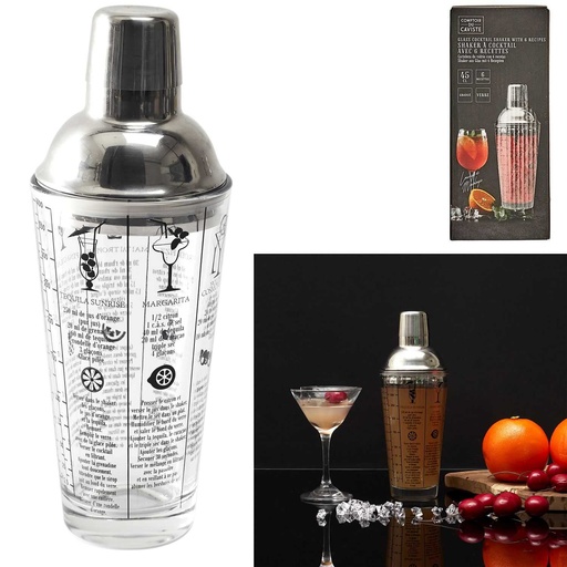 SHAKER EN VERRE AVEC RECETTES 450ML