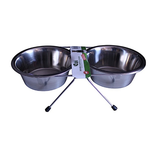 DOUBLE GAMELLE EN INOX - SUPPORT EN INOX - 2X16 CM - 2 X750ML - TM