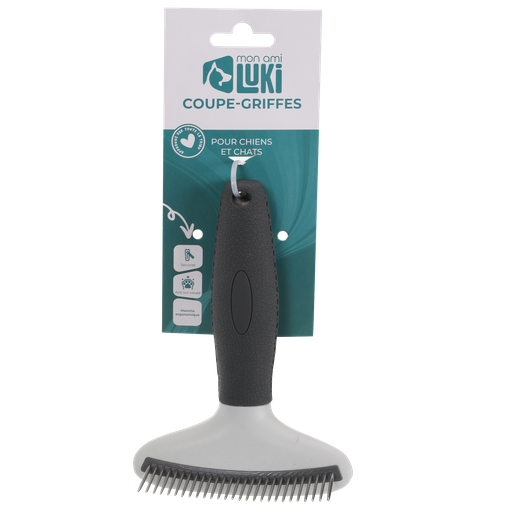 BROSSE ÉTRILLE SIMPLE RANGÉE MANCHE CAOUTCHOUC  ANTHRACITE 16X12CM