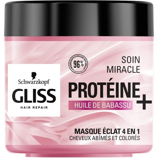 GLISS MASQUE ÉCLAT CHEVEUX ABÏMÉS ET COLORÉS 400ML HUILE DE BABASSU