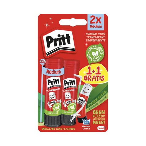 Pritt Bâton Colle Original Transparent 22g, Lot de 2 (1+1 Gratuit)