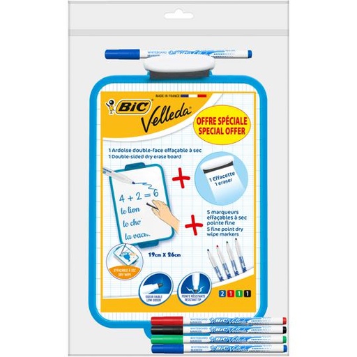 ARDOISE BIC VELLEDA AVEC 5 MARQUEURS
