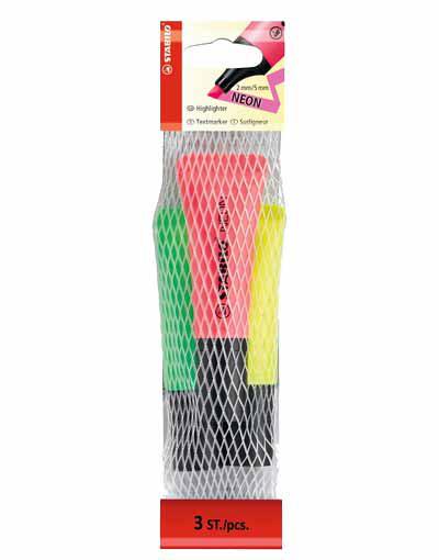 STABILO NEON SET DE 3 SURLIGNEURS - VERT - ROSE - JAUNE