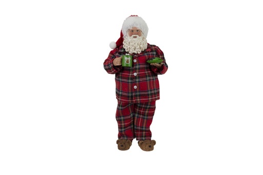 PÈRE NOËL EN PYJAMA ROUGE - 13X9XH28,5CM - EN POLYESTER