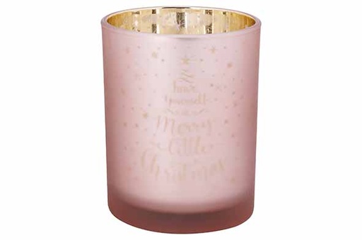 BOUGEOIR ROSE - ROND - EN VERRE 10XH12,5CM - INTÉRIEUR OR