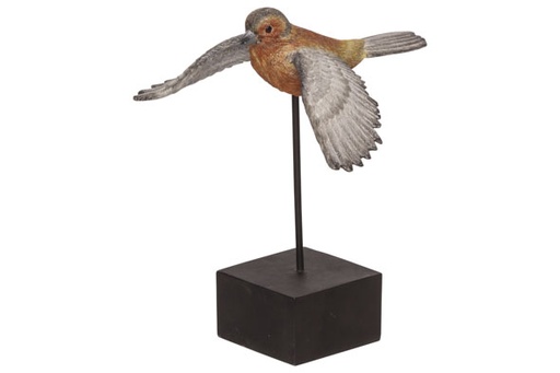 OISEAU SUR SUPPORT - BRUN - 21X15,5XH23,5CM - EN RÉSINE