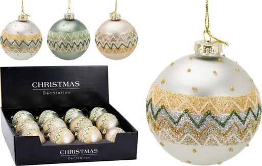 BOULE DE NOËL VERRE - 80MM - ZIGZA
