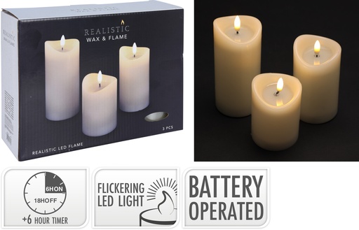 ENSEMBLE DE 3 BOUGIE À LED - SUR PILES - EFFET DE VRAIES FLAMMES