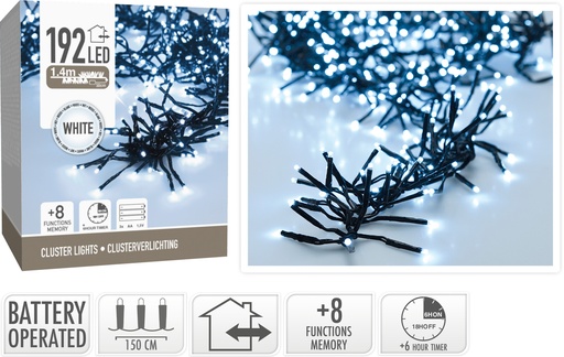 GUIRLANDE LUMINEUSE À LED  - 192 LED - BLANC FROID - 150CM - SUR PILES - AVEC TIMER