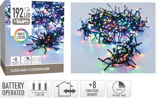 GUIRLANDE LUMINEUSE À LED - 192 LED - MULTICOULEURS - 150CM - SUR PILES - AVEC TIMER