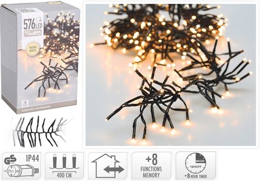 GUIRLANDE À LED - 576 LED - BLANC CHAUD - 400CM - SUR SECTEUR - AVEC TIMER