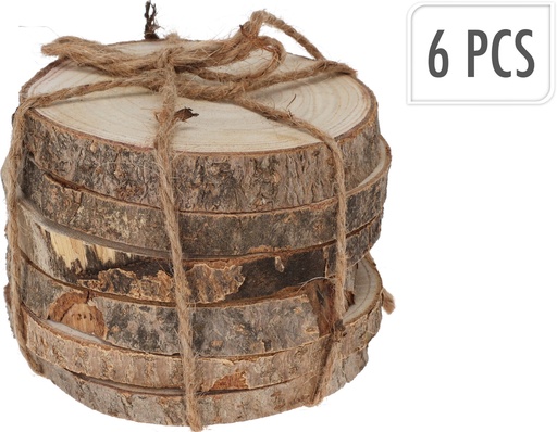 DESSOUS À VERRE EN BOIS - 11CM - 6 PIÈCES