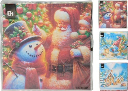 SERVIETTES AVEC MOTIFS DE NOËL - 33X33CM - 16 PIÈCES/PAQUER - 3 MODÈLES DISPONIBLES