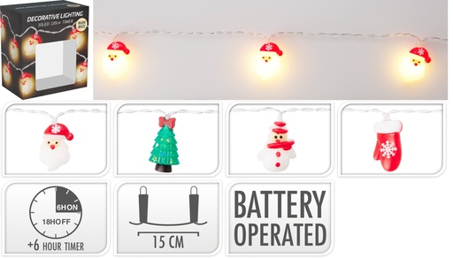 GUIRLANDE DE NOËL AVEC FIGURINE - AVEC TIMER - SUR BATTERIE