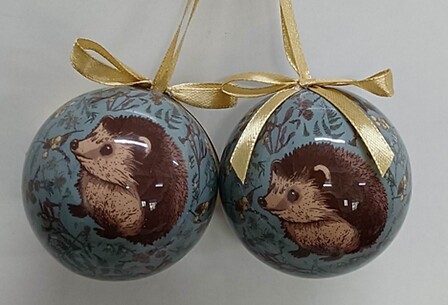2 BOULES DE NOËL EN PAPIER - MOTIF  HÉRISSON - 60MM