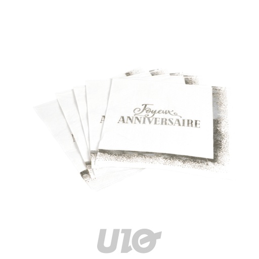 Lot de 20 Serviettes Anniversaire Argentées Homea 3 Plis 33x33cm