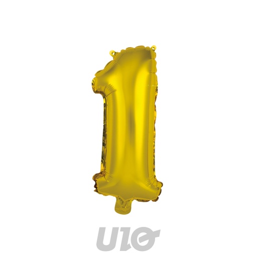 BALLON CHIFFRE 1 METALLISE EN ALUMINIUM AVEC PAILLE H40CM OR