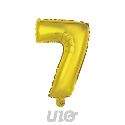 BALLON CHIFFRE 7 METALLISE EN ALUMINIUM AVEC PAILLE H40CM OR