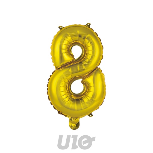 BALLON CHIFFRE 8 METALLISE EN ALUMINIUM AVEC PAILLE H40CM OR