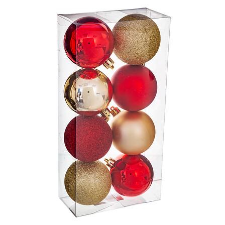 BOULES DE NOËL - 70MM - 8 PIÈCES - ROUGE ET OR