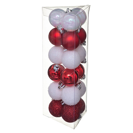BOULES DE NOËL - 30MM - 18 PIÈCES - ROUGE ET BLANC