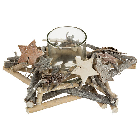 PHOTOPHORE SUR ÉTOILE EN BOIS